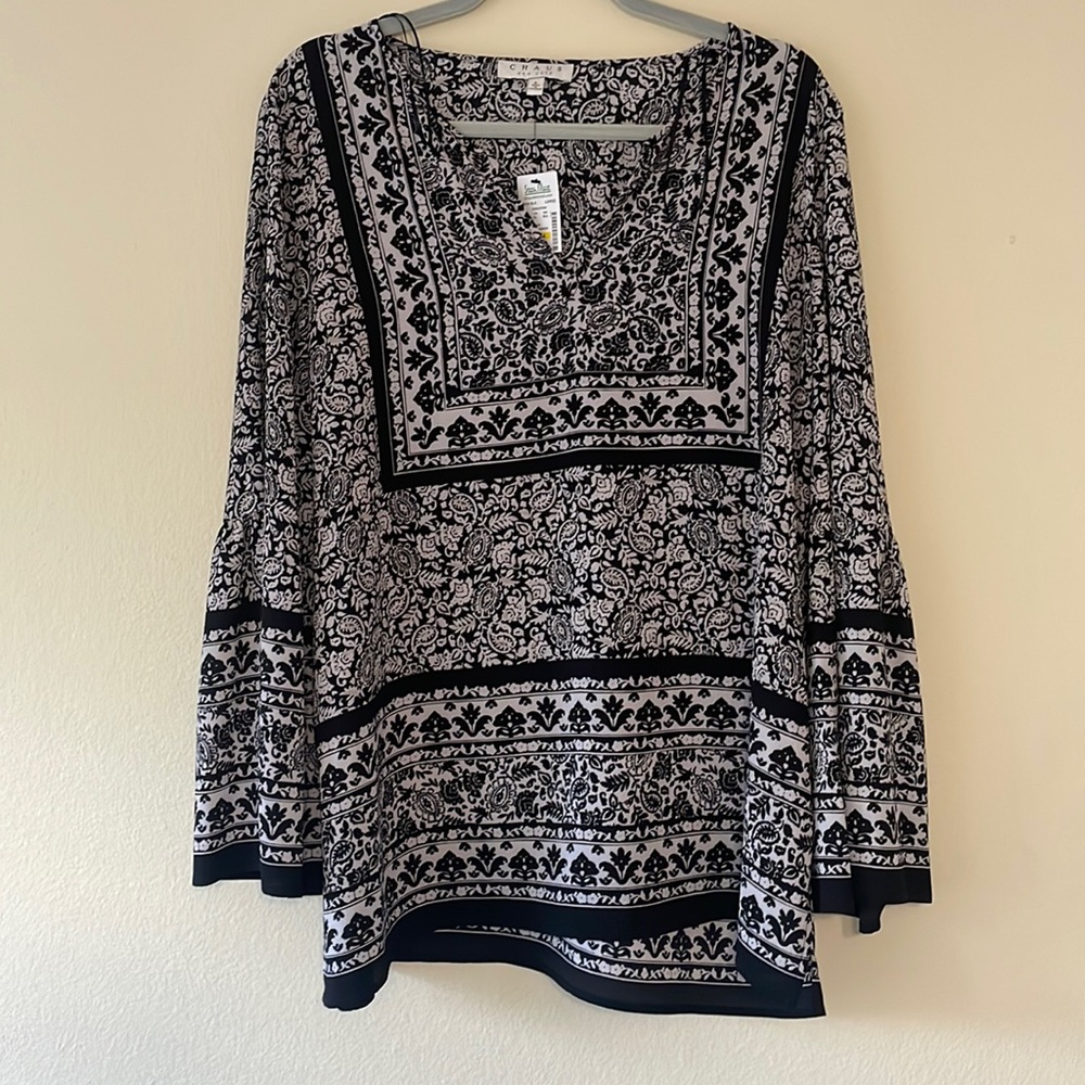 NWT Chaus New York Blouse Black and White size Large